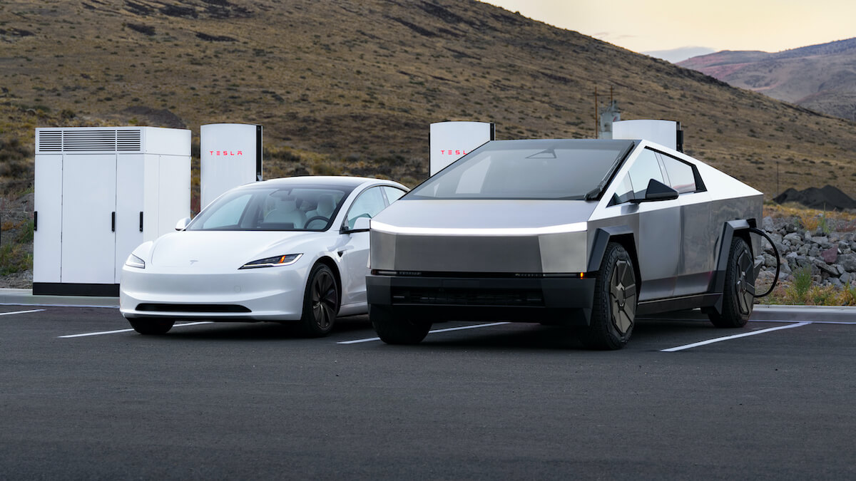 Tesla Model 3 and Cybertruck charging at Supercharger